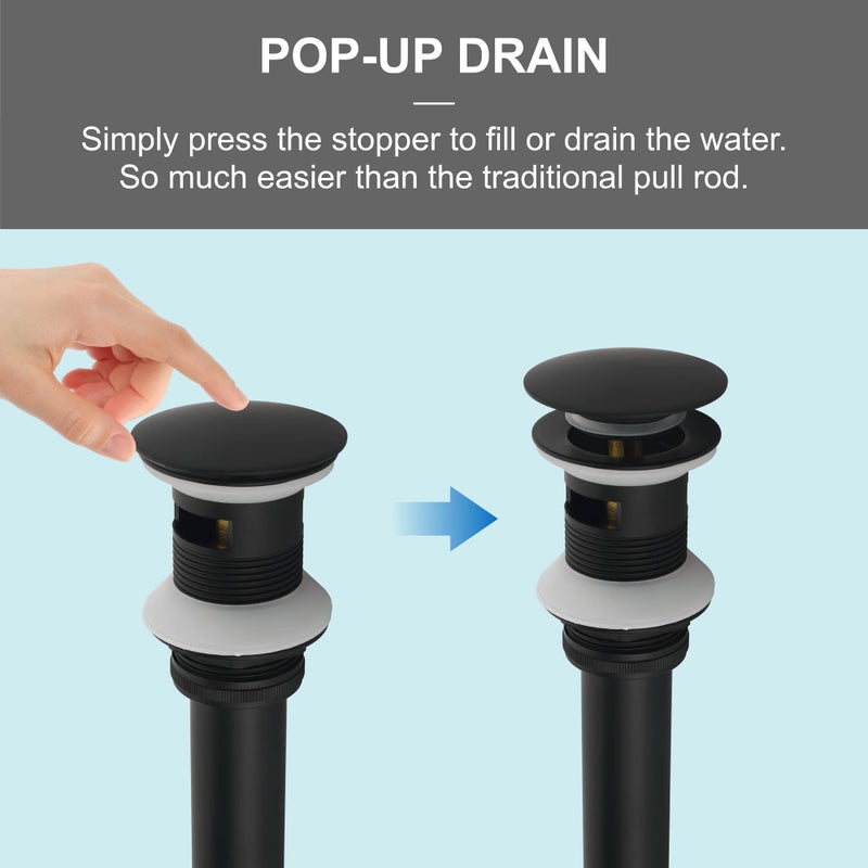 SHAMANDA Brass Bathroom Sink Drain, Vessel Vanity Sink Pop Up Drain Stopper with Overflow Lavatory Drain Assembly, Matte Black, DS101-7 - Image 3